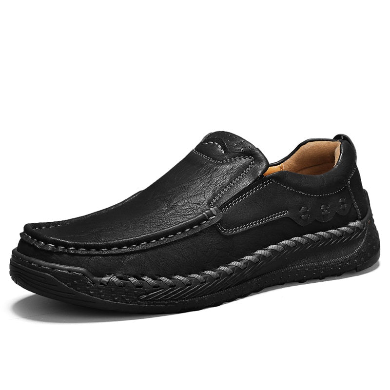 Men's Slip-On Genuine Leather Walking Shoes - Wide Toe Box, Arch Support, Orthopedic Cushioning, Waterproof, Oil-Proof, And Slip-Resistant
