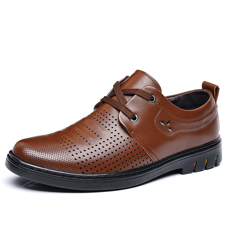 Men's Genuine Leather Walking Shoes - Lace-Up, Maximum Support, Wide Toe Box with Arch Support