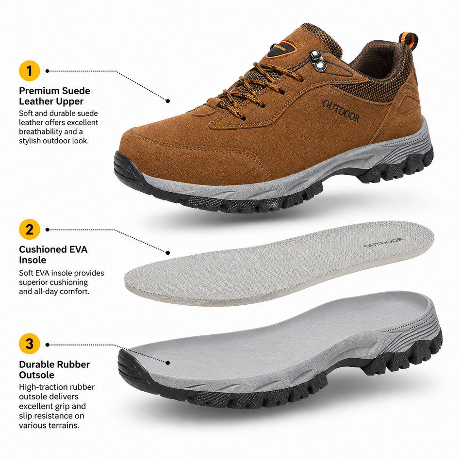 ⏰Limited Time Sale 70% OFF-Men's Orthopedic Outdoor Work Boots - Built-In Arch Support; Waterproof Leather Upper; Wide Toe; Non-Slip; Ankle Support; Scratch&Smash&Puncture Resistant; Comfortable Hiking Boots